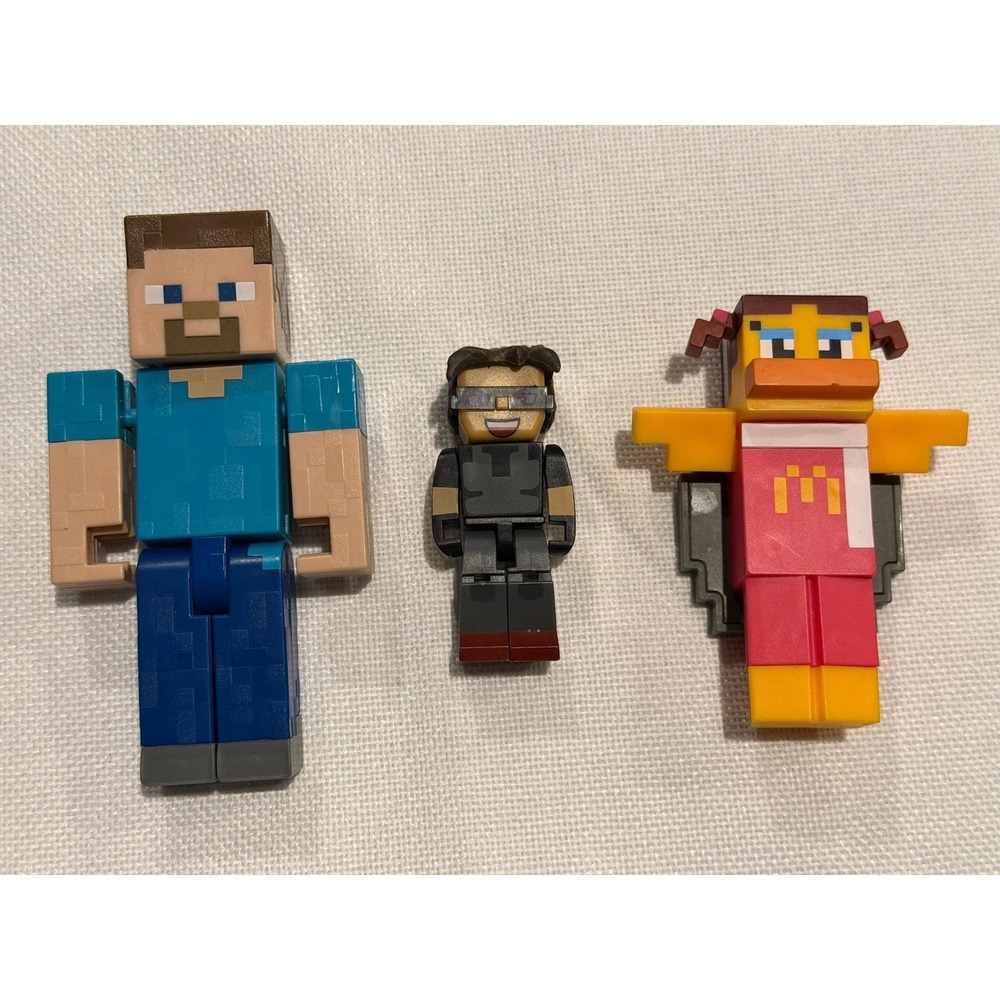 Minecraft Figure Lot Mattel Steve McDonald's Happy Meal Figures 3pc Set H035